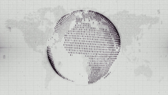 Negative image of digital Earth planet on map background