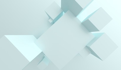 3D Rendering Of Abstract Cubes Background With Empty Space And Blue Tint