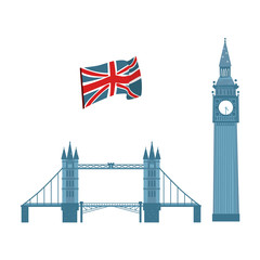 Fototapeta na wymiar vector flat United kingdom, great britain symbols set. British flag union jack, Tower Bridge and Big Ban Tower of London icon. Isolated illustration on a white background