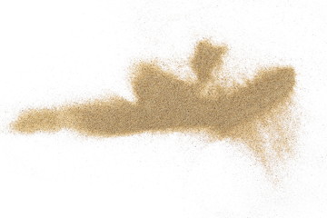 Pile desert sand isolated on white background, top view