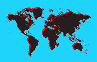 Modern World map with red shadow