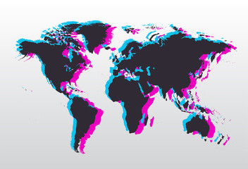 World map black with modern shadows pink and blue 