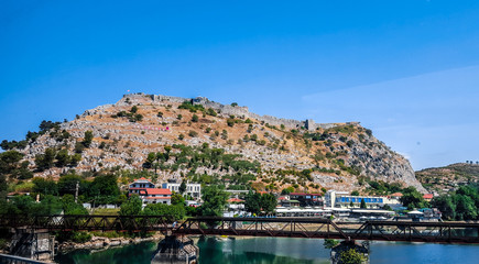 Fototapeta premium Albanian landscape. Mountain with Rozafa Castle.