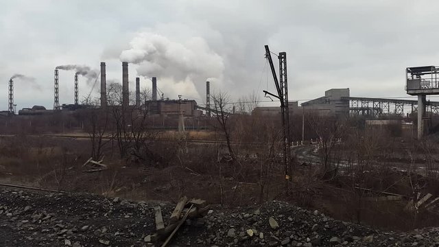 Smoke from the pipe. Mining and processing plant. Ukraine. Krivoy Rog