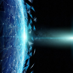 Connections system and datas exchanges on planet Earth 3D rendering