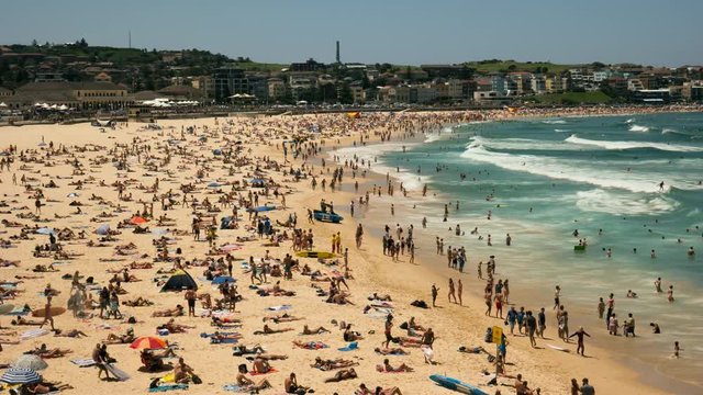 wide angle time lapse of bondi beach, australia's most famous beach