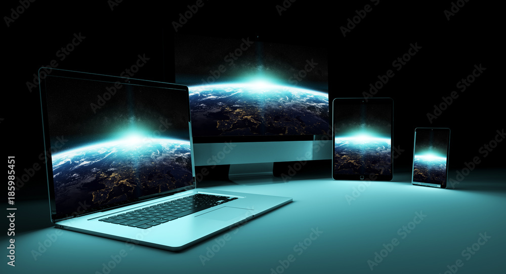 Poster modern digital silver tech device 3d rendering