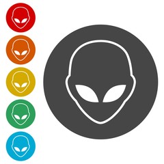 Alien head icon, Extraterrestrial alien face 