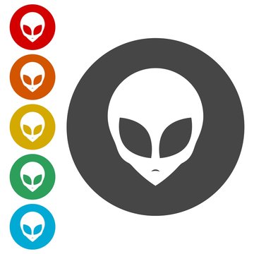 Alien head icon, Extraterrestrial alien face 