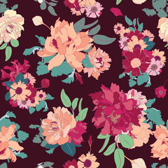 Springtime Peony Blossom Seamless Vector Wallpaper