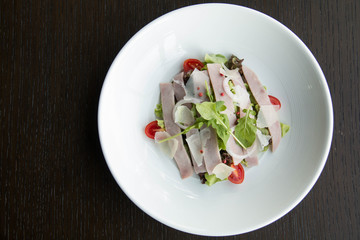 Delicious view of ham salad with vegetable