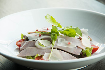 Delicious view of ham salad with vegetable