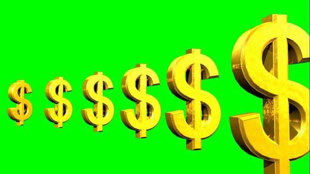 Rotazione circolare del simbolo del dollaro su sfondo chroma key
