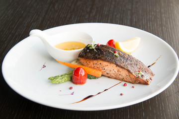 Grilled salmon steak