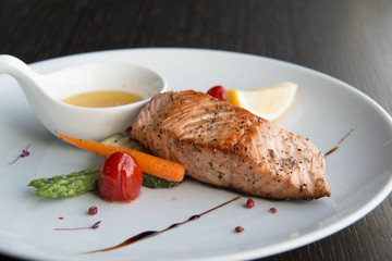 Grilled salmon steak