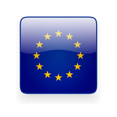 Square glossy icon with flag of the European Union on white background