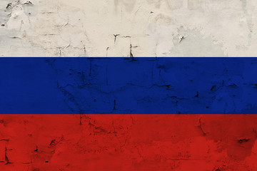 Russia and Soviet flag against the old wall background