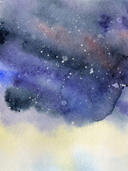 Watercolor night sky background, hand drawn watercolour texture