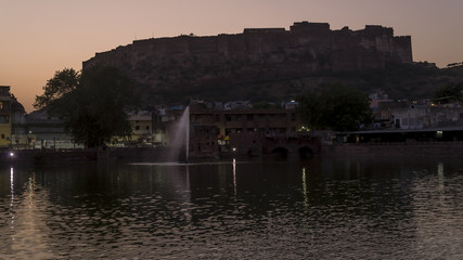 Obraz premium Sunset on the Mehrangarh (Mehran Fort) of Jodhpur, Rajasthan, India