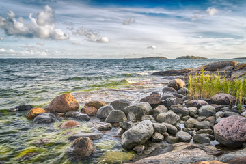 Beach rocks in warm summer evening in Finnish archipelago.