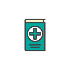 Medical reference book filled outline icon, line vector sign, linear colorful pictogram isolated on white. Symbol, logo illustration. Pixel perfect vector graphics