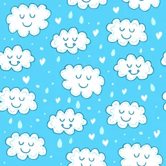 Foto auf Glas Blue seamless pattern with cute clouds. Can be used for textile, website background, book cover, packaging. © Marina