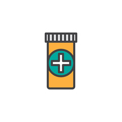 Medicine pills filled outline icon, line vector sign, linear colorful pictogram isolated on white. Drugs bottle symbol, logo illustration. Pixel perfect vector graphics