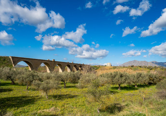 Sicilian landscape and old bridge