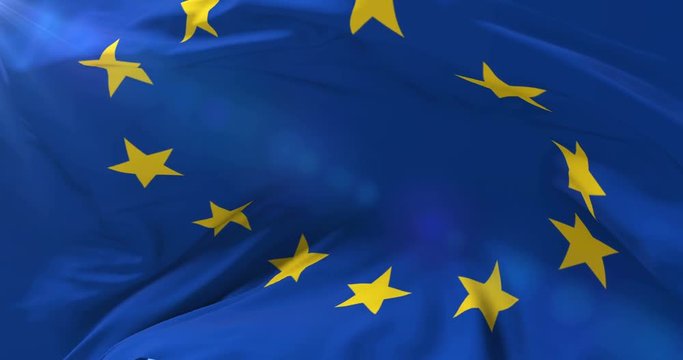 Flag of Europe waving at wind in slow, loop - Powered by Adobe