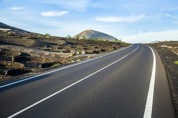 landscape of La Geria in Lanzarote with volcano