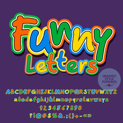 Vector childish set of Alphabet with playful text Funny Letters. Cute Font contains Graphic style