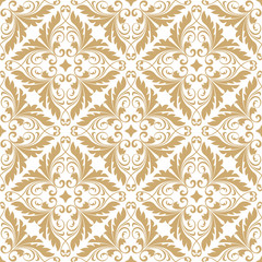 Wallpaper in the style of Baroque. A seamless vector background. Gold and white texture. Floral ornament. Graphic vector pattern
