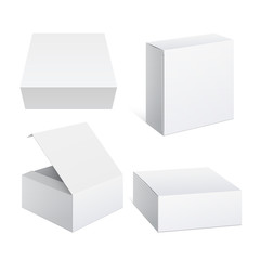 Realistic White Package Cardboard Box set