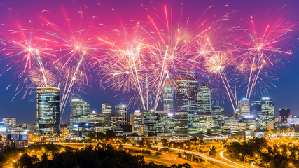 Spectacular Fireworks over Perth Skyline - obrazy, fototapety, plakaty