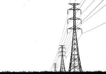 silhouette electricity pole, electricity pylons technology on white background