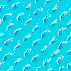 Fototapeta na wymiar Vector seampless marine pattern with blue water waves isolated on blue background in blue colors. Good for packaging paper design, banner background, product package.