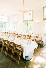Interior of wedding dining tables in restaurant