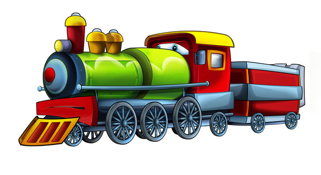 Cartoon funny looking steam train - illustration for children