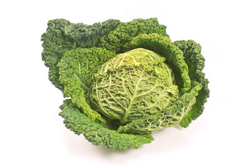 Savoy cabbage head isolated on white