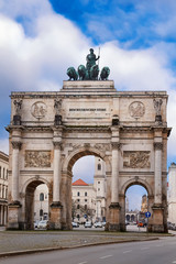Fototapeta na wymiar Victory Gate (Siegestor) in Munich, triumphal arch with a statue of Bavaria