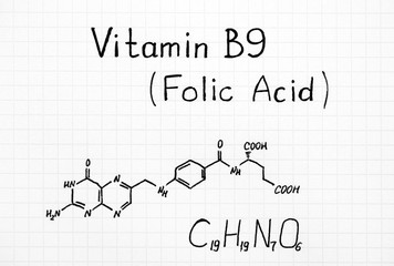 Chemical formula of Vitamin B9 (Folic Acid).