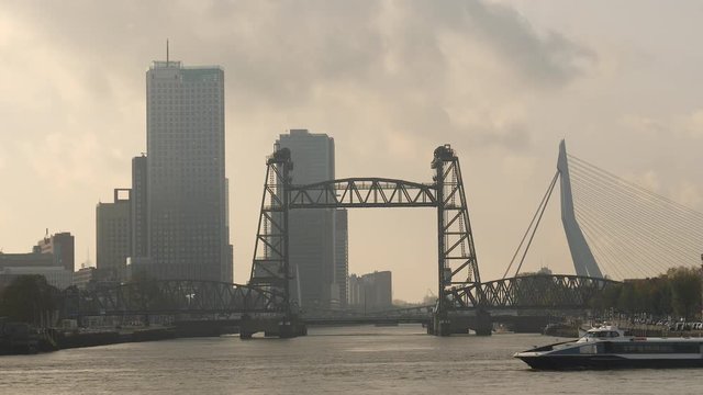 Port in Rotterdam with ferry.
