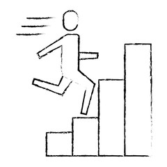 businessman run up ladder diagram bars success