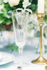 Close-up of an empty glass kept on the dining table