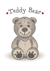 Funny little Teddy Bear. Vector illustration for greeting card on Valentine day, Birthday 