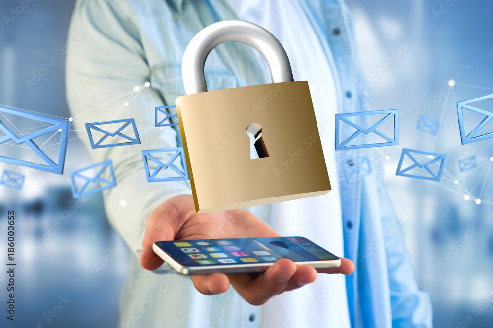 Poster padlock security connection isolated on a color background - 3d rendering