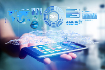 Business stats displayed as graph and chart on a futuristic interface - Business concept