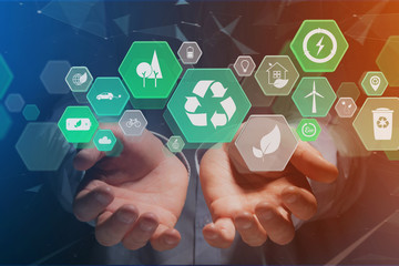 Technology ecologic interface with icon displayed on a futuristic interface