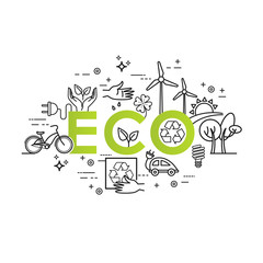 Green energy, ecology lifestyle, recycle. Vector design template in linear style