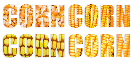 Word corn letter written with dry corns